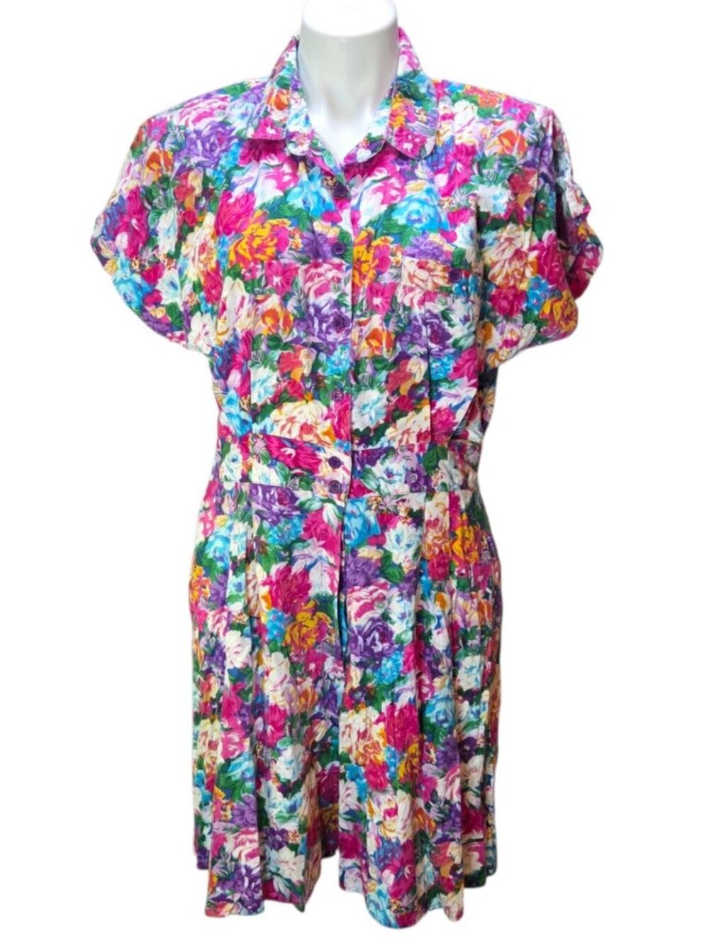 Vintage Tangibles Sz Large Floral Romper Playsuit 80s 90s Bright Colors Shorts